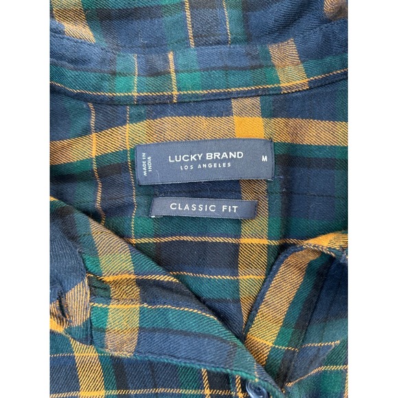 Lucky Brand Classic Plaid Flannel Shirt Navy Blue Dark Green Lumberjack Medium - Picture 9 of 11